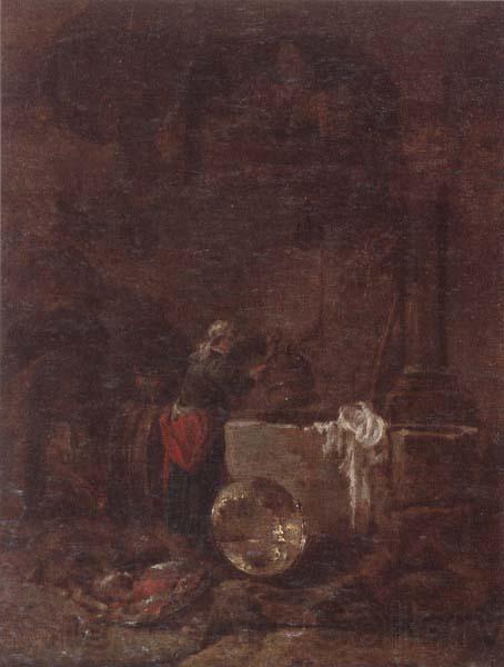 Willem Kalf A woman drawing water from a well under an arcade